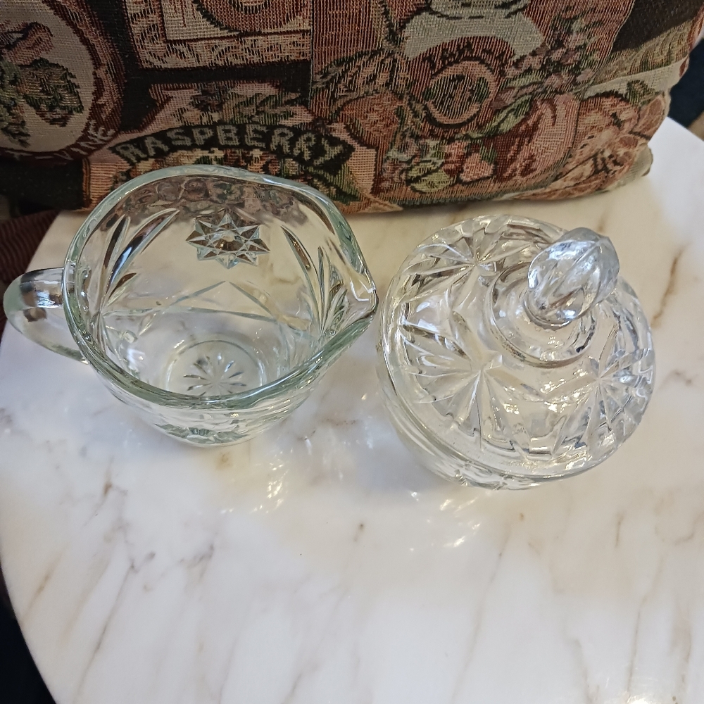 Vintage 1960s Early American Prescut Sugar Bowl And Creamer, Anchor Hocking Set